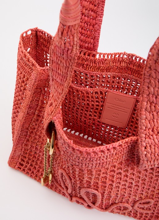 Chloé Dames Summer Banana shopper van raffia met leren details in de kleur Koraalroze, maat: one size