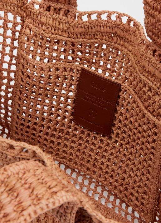 Chloé Dames Summer Banana shopper van raffia met leren details in de kleur Camel, maat: one size