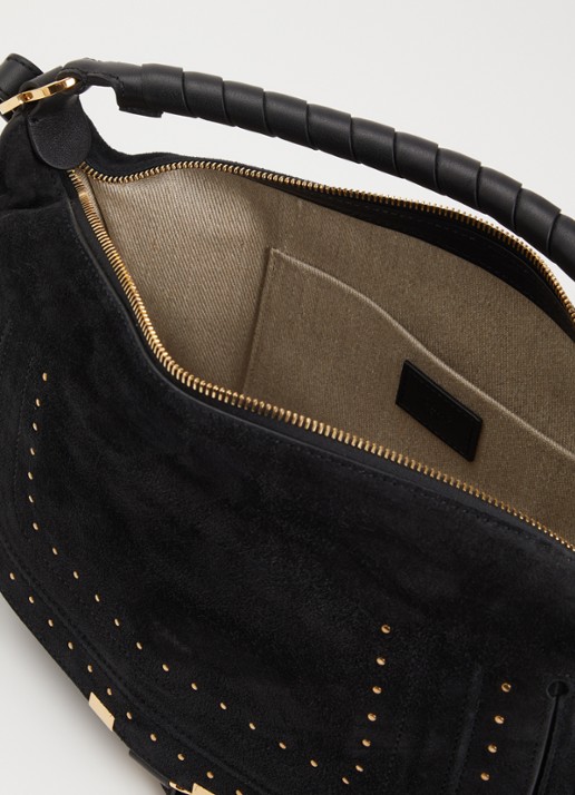 Chloé Dames Marcie Small handtas van suède met studs in de kleur Zwart, maat: One Size