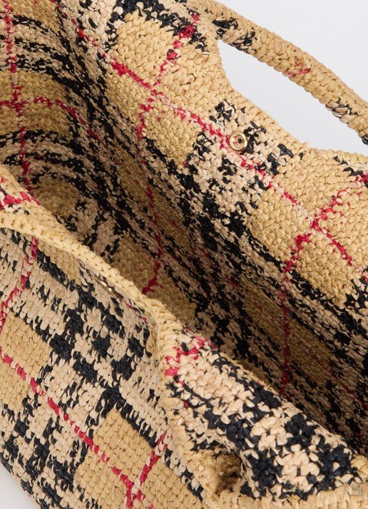 Burberry Dames Schoudertas van raffia met ruitdessin in de kleur Beige, maat: One Size