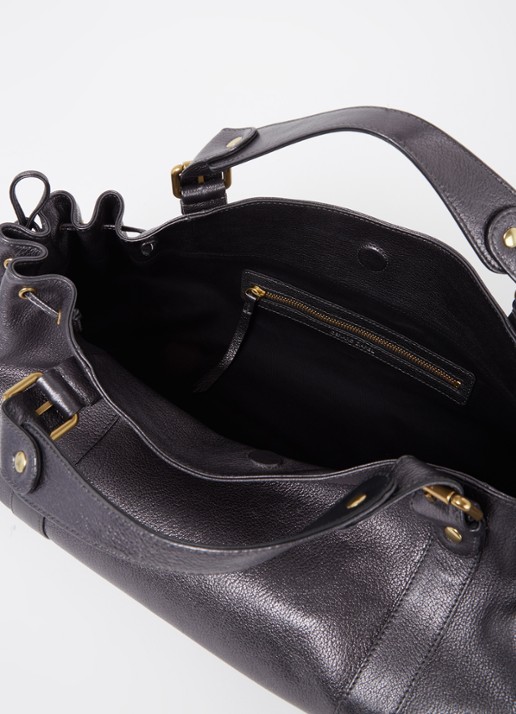 Gerard Darel Dames 24H schoudertas van leer met metallic finish in de kleur Antraciet