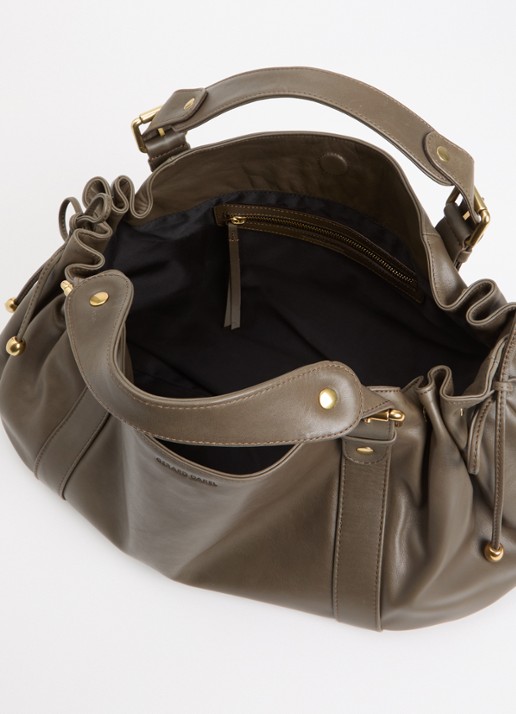 Gerard Darel Dames 24H handtas van leer in de kleur Khaki