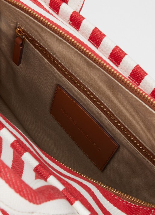 Marc Jacobs Dames The Stripe Medium Tote handtas van canvas met leren details in de kleur Rood, maat: 1SZ