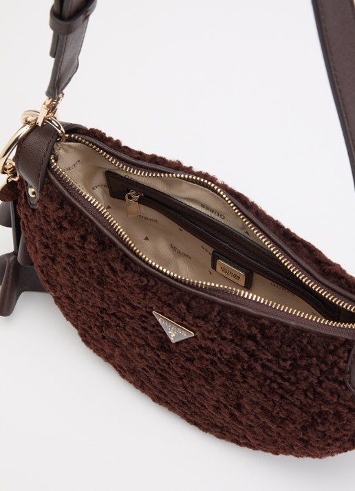 GUESS Dames Katie schoudertas van teddy met afneembare schouderriem in de kleur Donkerbruin, maat: 1SZ