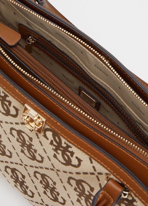 GUESS Dames Audrey handtas met logoprint en afneembare schouderriem in de kleur Beige, maat: 1SZ