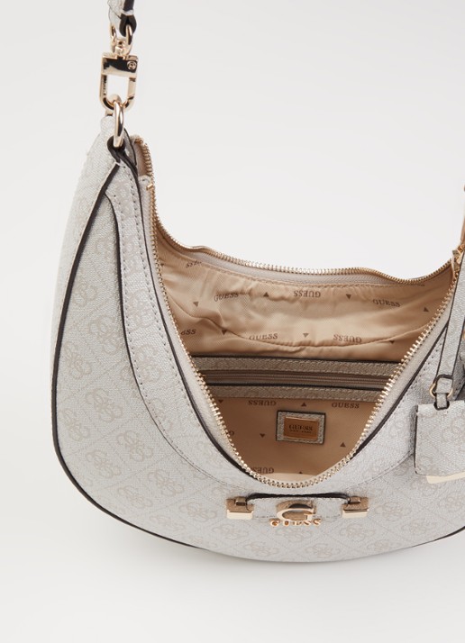 GUESS Dames Lindsey Hobo schoudertas met logoprint in de kleur Ivoor, maat: 1SZ