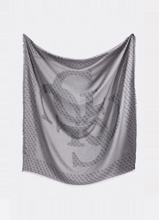 GUESS Dames Lindsey sjaal met logoprint 120 x 120 cm in de kleur Grijs, maat: 1SZ