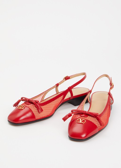 Valentino Garavani Dames Valet Du Roi slingback van geitenleer met mesh details in de kleur Rood, maat: 38