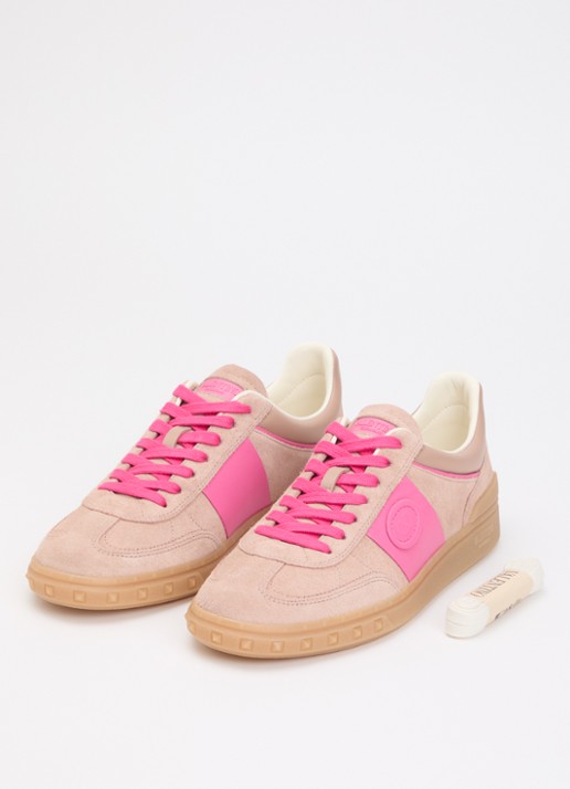 Valentino Garavani Dames Upvillage Crosta sneaker van suède met details van kalfsleer in de kleur Oudroze, maat: 38