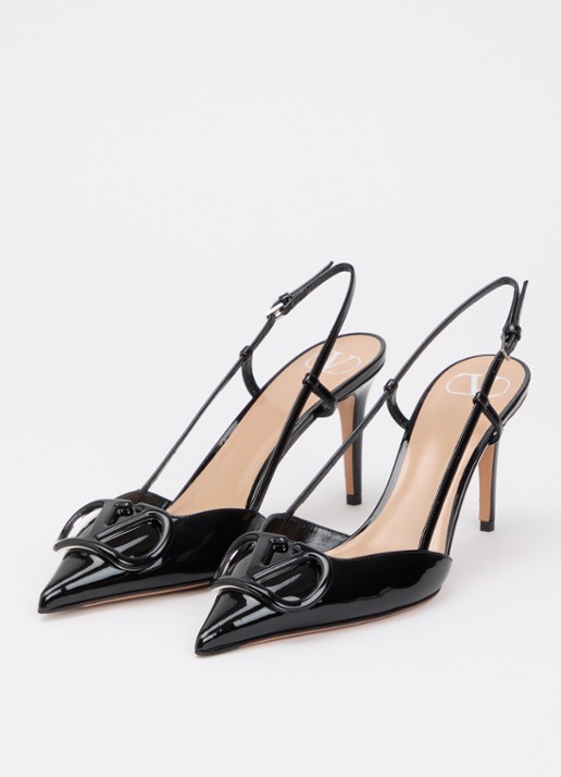Valentino Garavani Dames VLogo Signature slingback van lakleer in de kleur Zwart, maat: 39