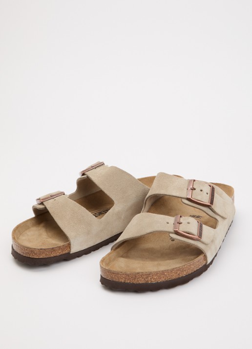 Birkenstock Heren Arizona slipper van suède in de kleur Taupe, maat: 46