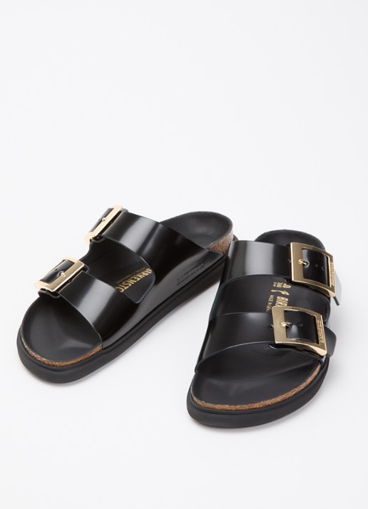 Birkenstock Dames Arizona slipper van leer in de kleur Zwart, maat: 36