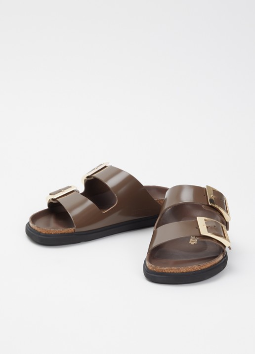 Birkenstock Dames Arizona slipper van leer in de kleur Donkerbruin, maat: 39