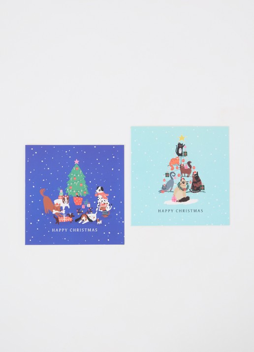 Art Group Honden bij de kerstboom kerstkaart - 2 designs - set van 10 inclusief enveloppen Multicolor - Deal