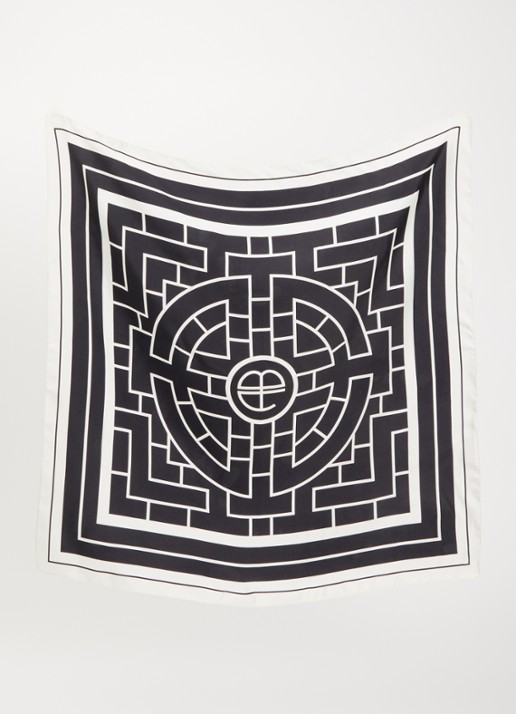 Anine Bing Dames York sjaal van zijde met logoprint 60 x 60 cm in de kleur Zwart, maat: One Size