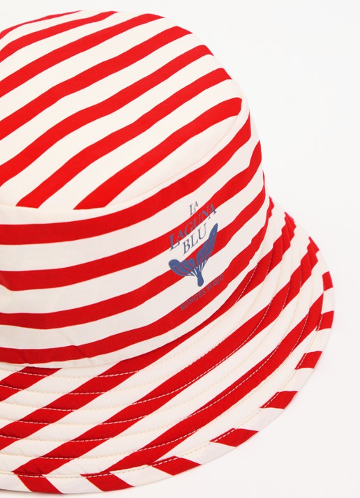 Konges Sløjd Meisjes Asnou bucket hoed met streepprint in de kleur Rood, maat: 12-18M