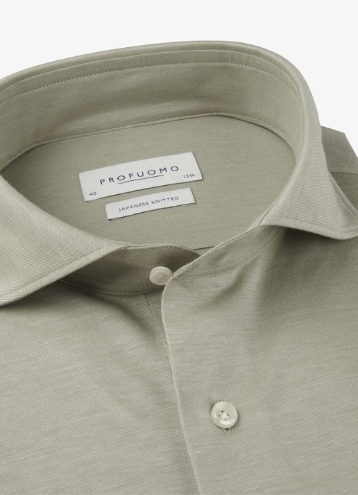 Profuomo Heren Japanese knitted slim fit shirt in de kleur Middengroen, maat: 39