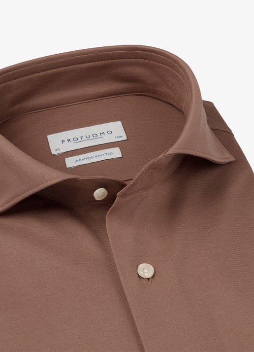 Profuomo Heren Japanese knitted slim fit shirt in de kleur Clay, maat: 40