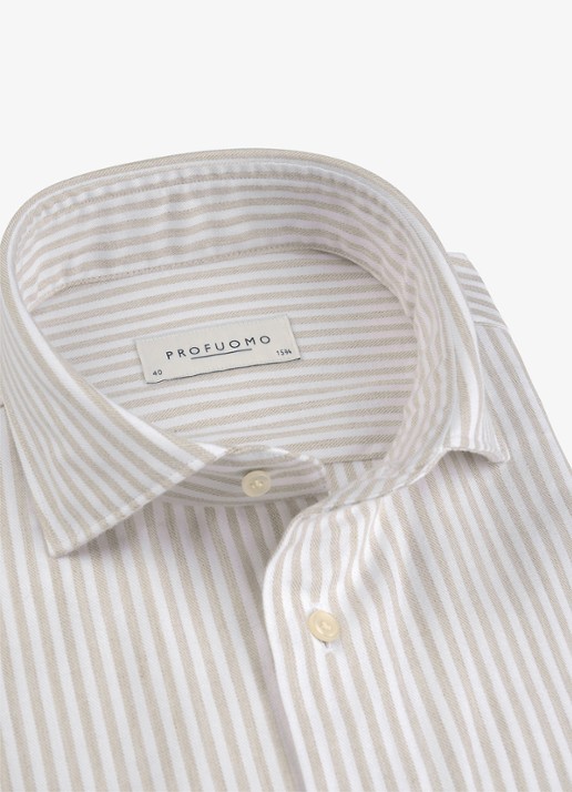Profuomo Heren Slim fit overhemd met streepprint in de kleur Beige, maat: 43
