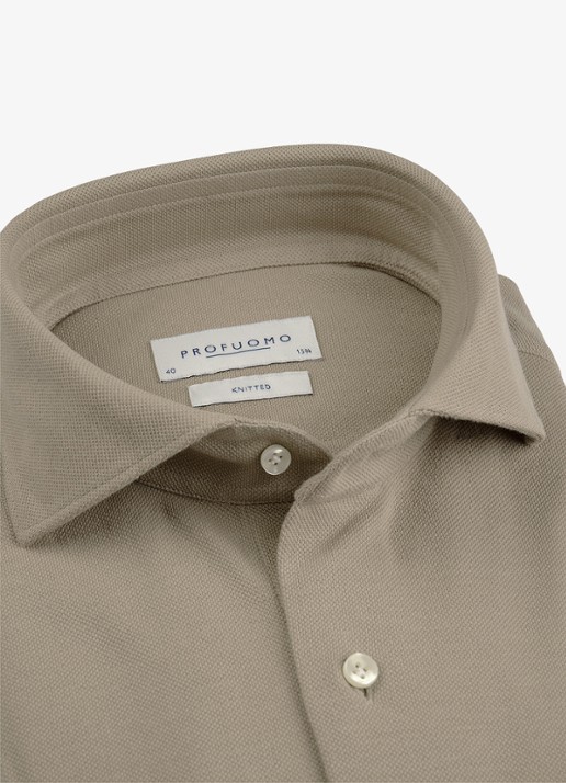 Profuomo Heren Slim fit knitted shirt overhemd in de kleur Zand, maat: 43