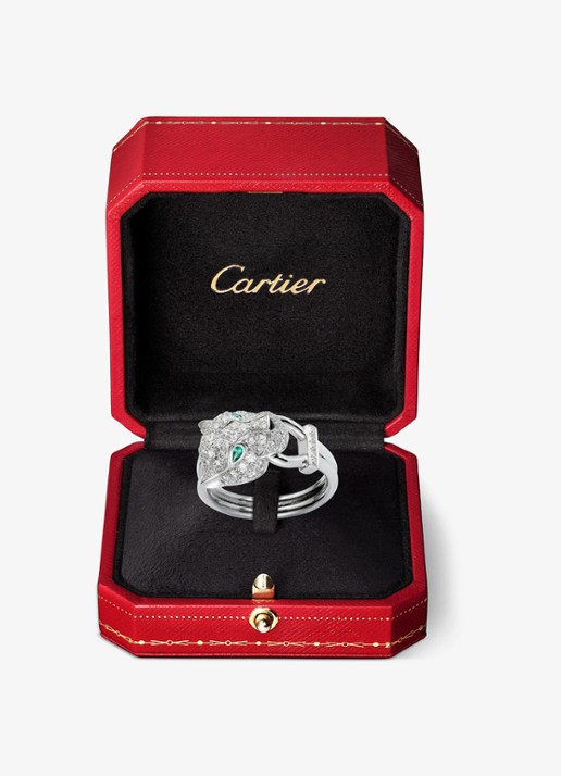 Cartier Dames Panthère de Cartier ring van 18 karaat witgoud met emerald, onyx en diamanten CRN4244700 in de kleur Witgoud