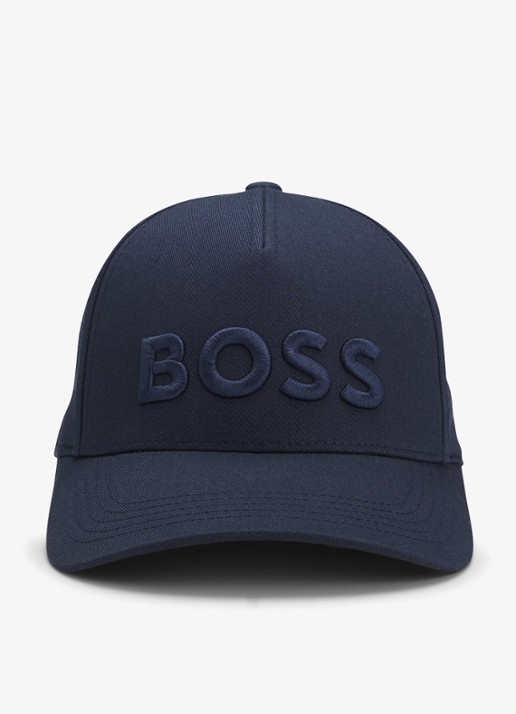 BOSS Heren Pet met logoborduring in de kleur Donkerblauw