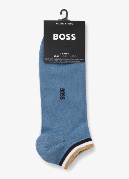 BOSS Heren Set van twee paar enkelsokken met kenmerkend gestreepte boorden in de kleur Dark Blue-403 / Blauw