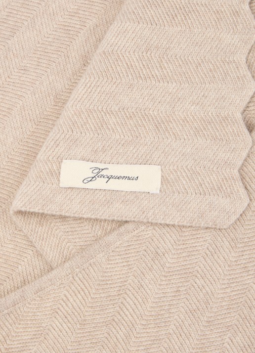 Jacquemus Heren Chevron ribgebreide sjaal in kasjmierblend 160 x 50 cm in de kleur Beige, maat: OS