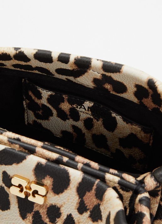 Ganni Dames Bou Small crossbodytas met panterprint en afneembare schouderriem in de kleur Camel, maat: 1MAAT