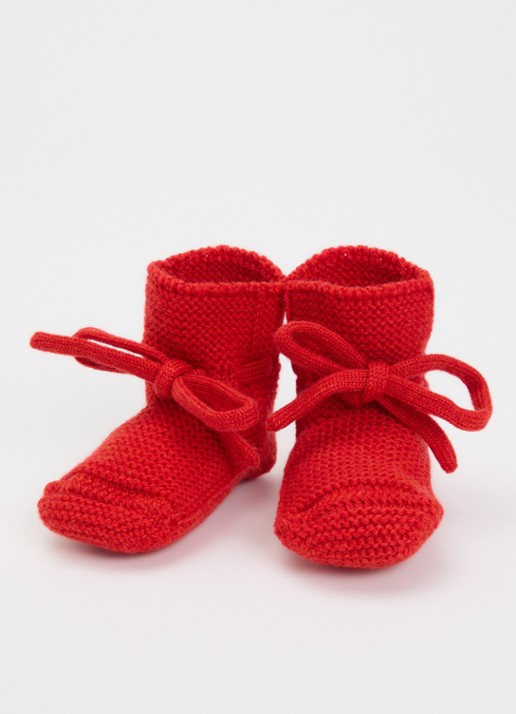 Hvid Meisjes Babyslofjes van merino wol in de kleur Rood, maat: 9-15M