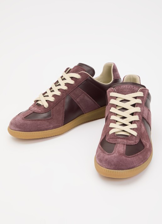 Maison Margiela Dames Replica sneaker van kalfsleer met kalfssuède details in de kleur Bordeauxrood, maat: 41