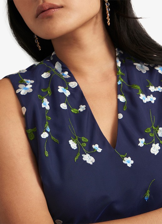 Hobbs Dames Aria midi jurk met bloemenprint in de kleur Donkerblauw