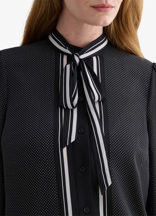 Hobbs Dames Valerie blouse met stippenprint en sjaalkraag in de kleur Donkerblauw