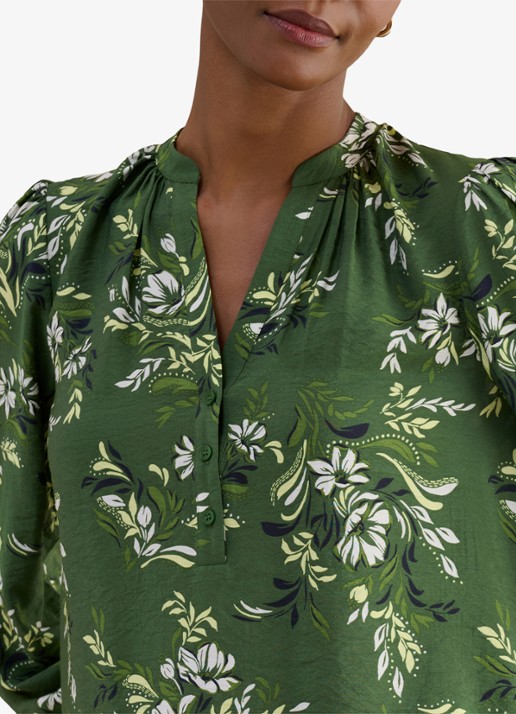 Hobbs Dames Sylvia tuniek met pofmouw en print in de kleur Groen