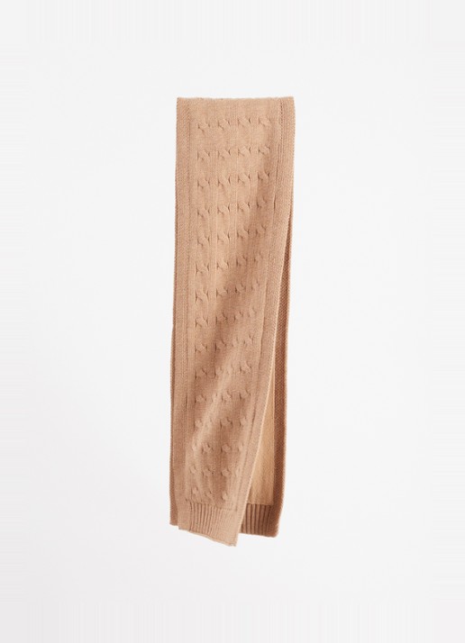 Ralph Lauren Dames Kabelgebreide sjaal 120 x 16 cm in de kleur Camel, maat: S/M=140