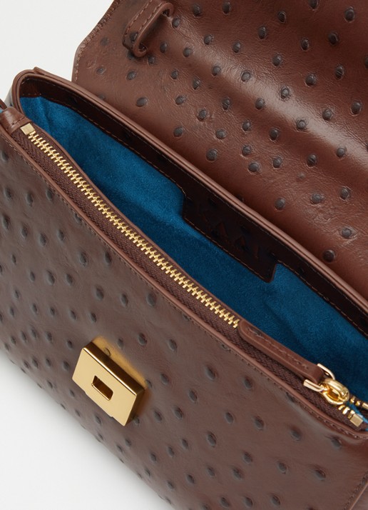 KAAI Dames Ikon clutch van kalfsleer met textuur en afneembare schouderriem in de kleur Hazelnootbruin, maat: 1MAAT
