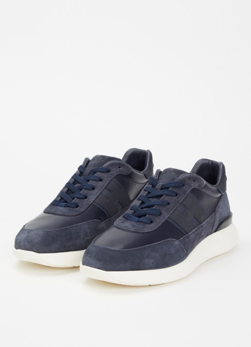 Hogan Heren H709 sneaker van leer met details van suède in de kleur Donkerblauw, maat: 46