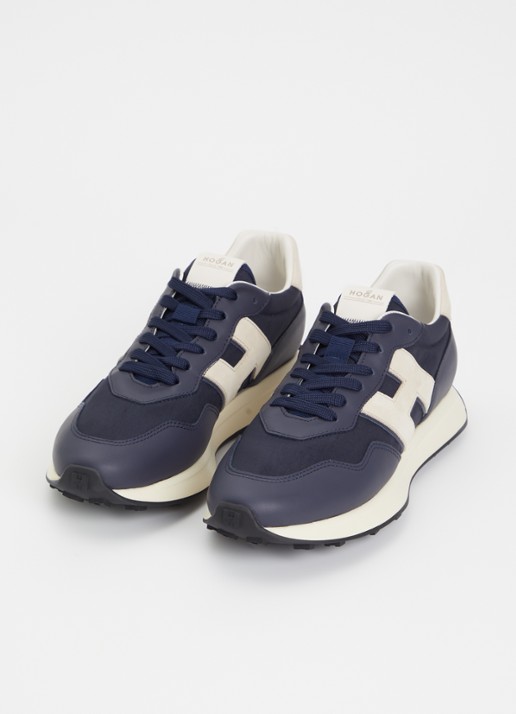 Hogan Heren H601 sneaker met details van leer en nubuck in de kleur Donkerblauw, maat: 46