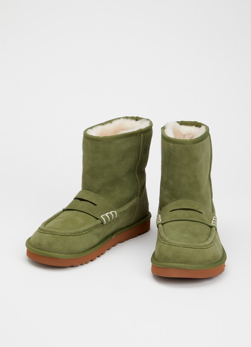 UGG Dames Loafer Boot enkellaarsje van lamssuède in de kleur Mosgroen, maat: 38
