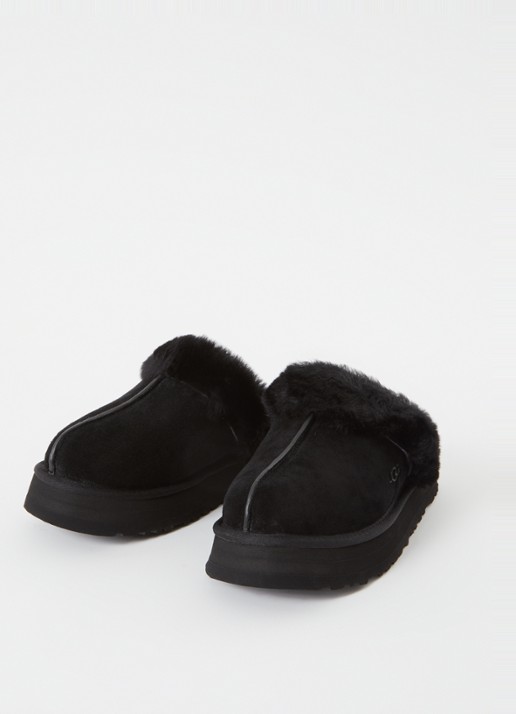 UGG Dames W Disquette pantoffel van suède met schapenwol in de kleur Zwart, maat: 37