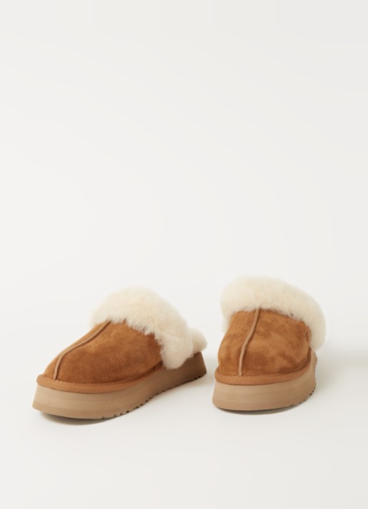 UGG Dames W Disquette pantoffel van suède met schapenwol in de kleur Lichtbruin, maat: 37