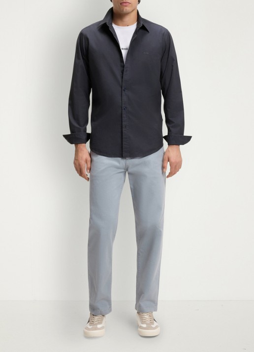 BOSS Heren Regular-fit overhemd van katoenen popeline in de kleur Donkerblauw