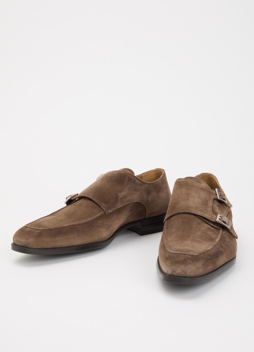 Giorgio Heren Double Monk gespschoen van suède in de kleur Donkerbeige, maat: 46