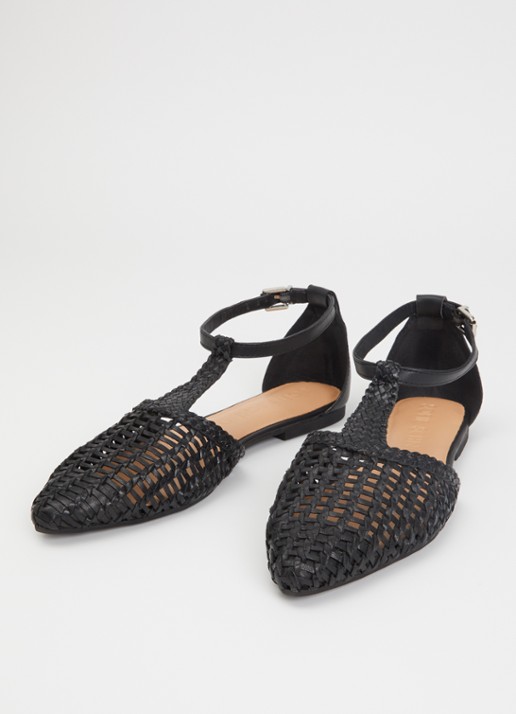 Sofie Schnoor Dames Freysw sandaal van leer met gevlochten details in de kleur Zwart