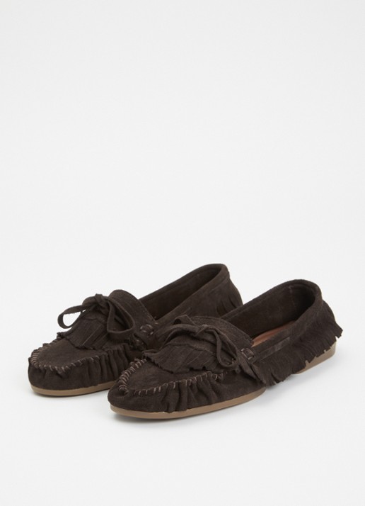 Sofie Schnoor Dames Margitsw mocassin van suède met franjes in de kleur Donkerbruin