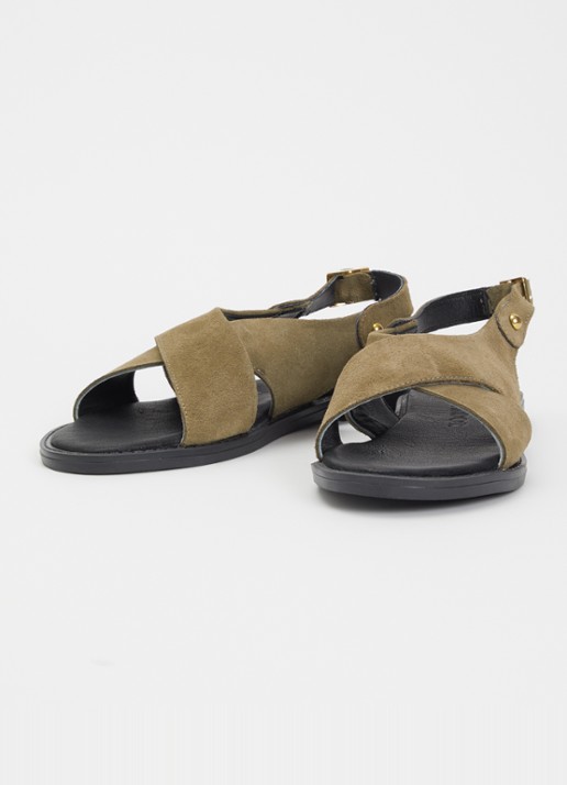 Sofie Schnoor Dames Novasw sandaal van suède in de kleur Donkerkhaki