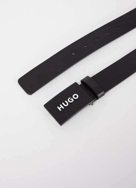 HUGO Heren Gilao riem van leer met logo in de kleur Zwart