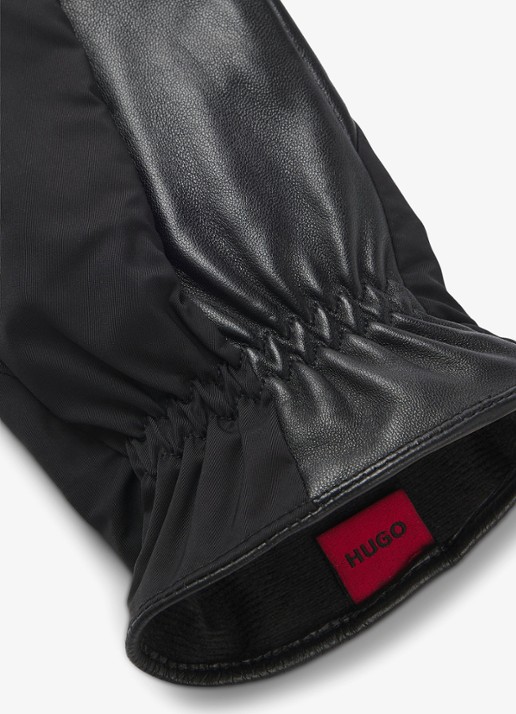 HUGO Heren Luminary-L handschoenen van leer met logo in de kleur Zwart