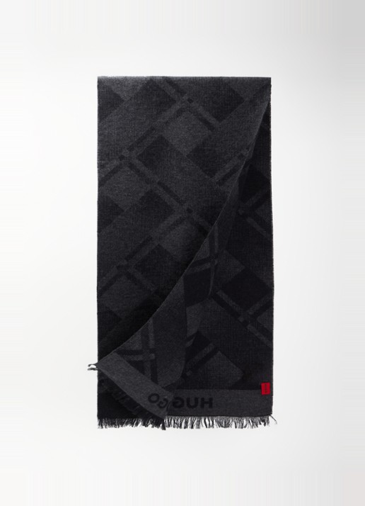 HUGO Heren Sjaal met print 180 x 45 cm in de kleur Zwart