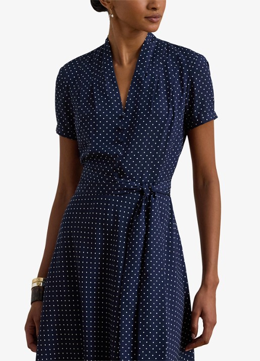 Ralph Lauren Dames Midi tuniekjurk met stippenprint en ceintuur in de kleur Donkerblauw